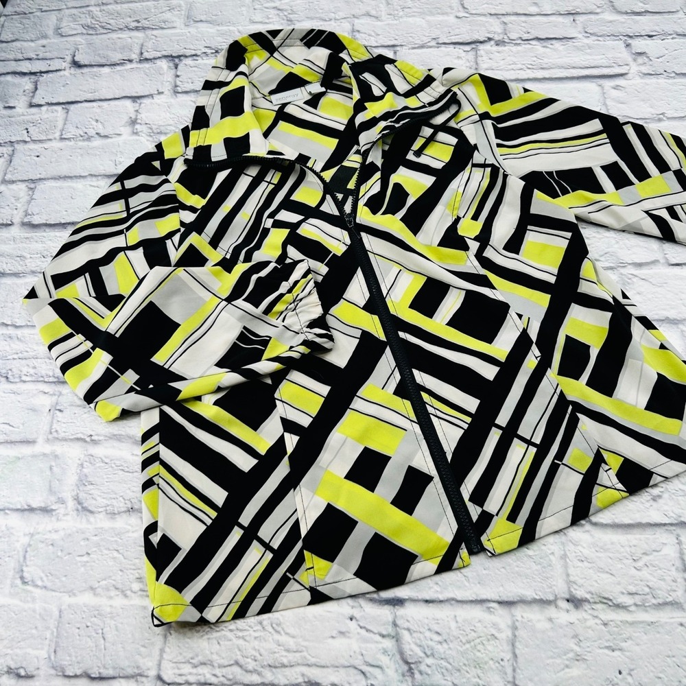 Zenergy by Chicos Womens Size 2 Full Zip Geometric Abstract Jacket Lime Green